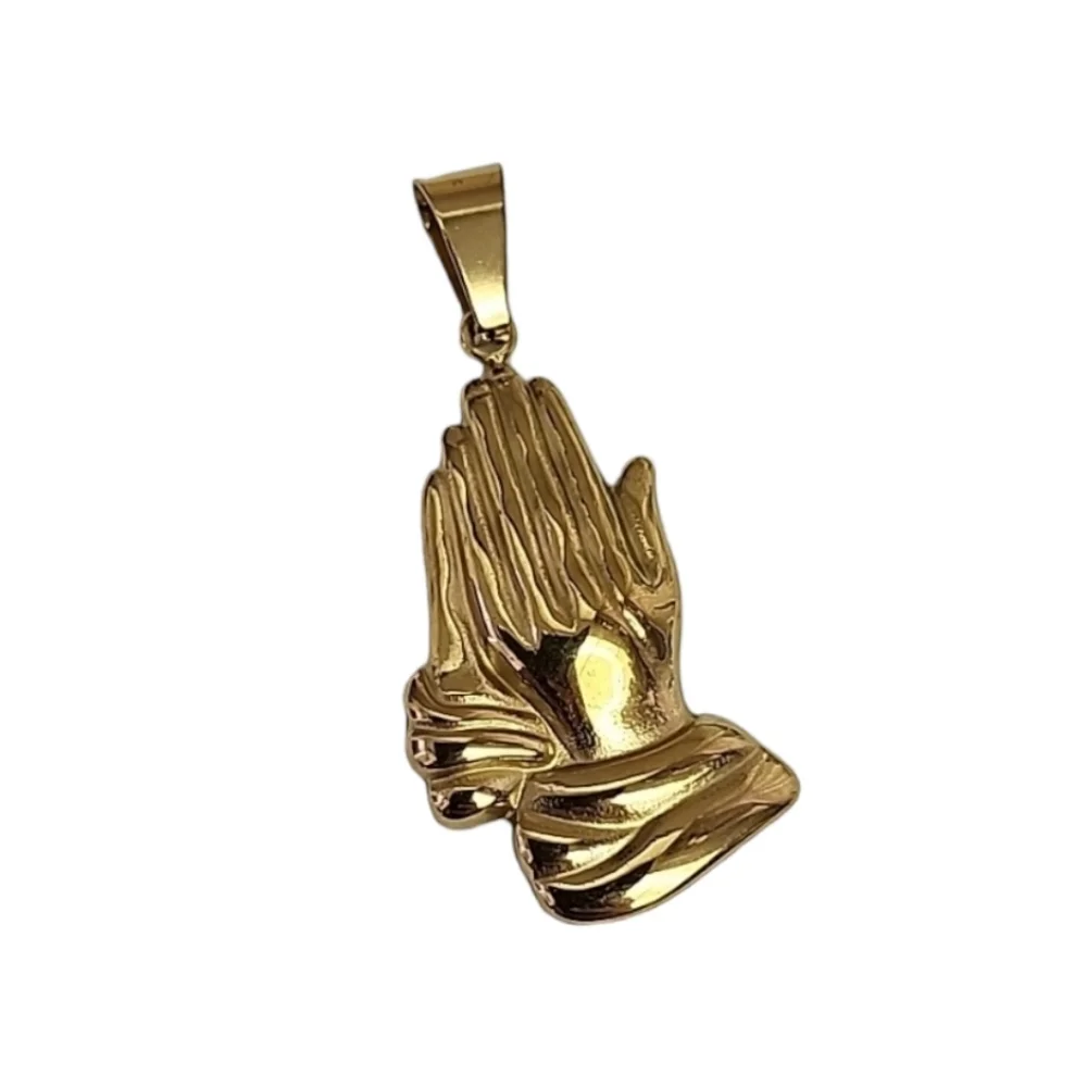 Praying Hands Pendant 18K Gold Stainless Steel Religious Jewelry Faith Necklace